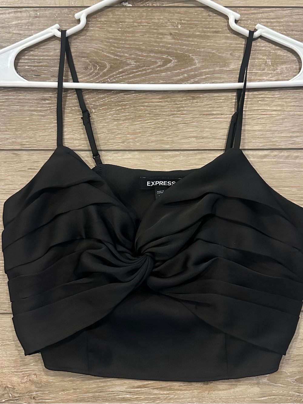 NWT Express Women's Black Twist-Front Satin Cami Crop Top Tank Top XXS